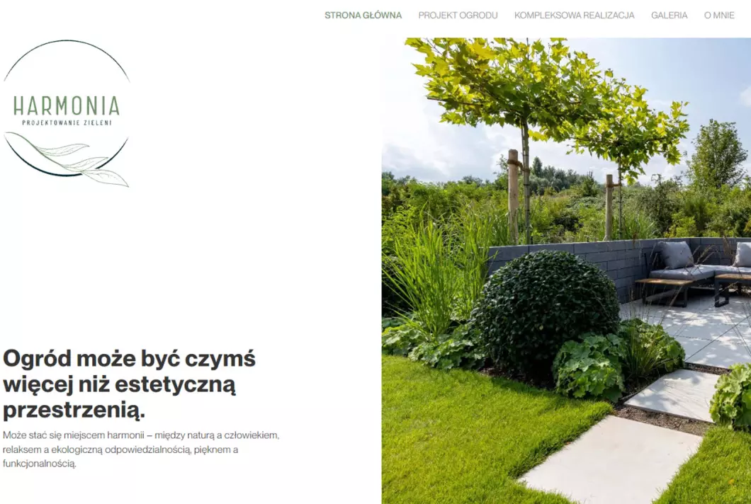 Zrzut ekranu strony Harmonia - Projektowanie Zieleni