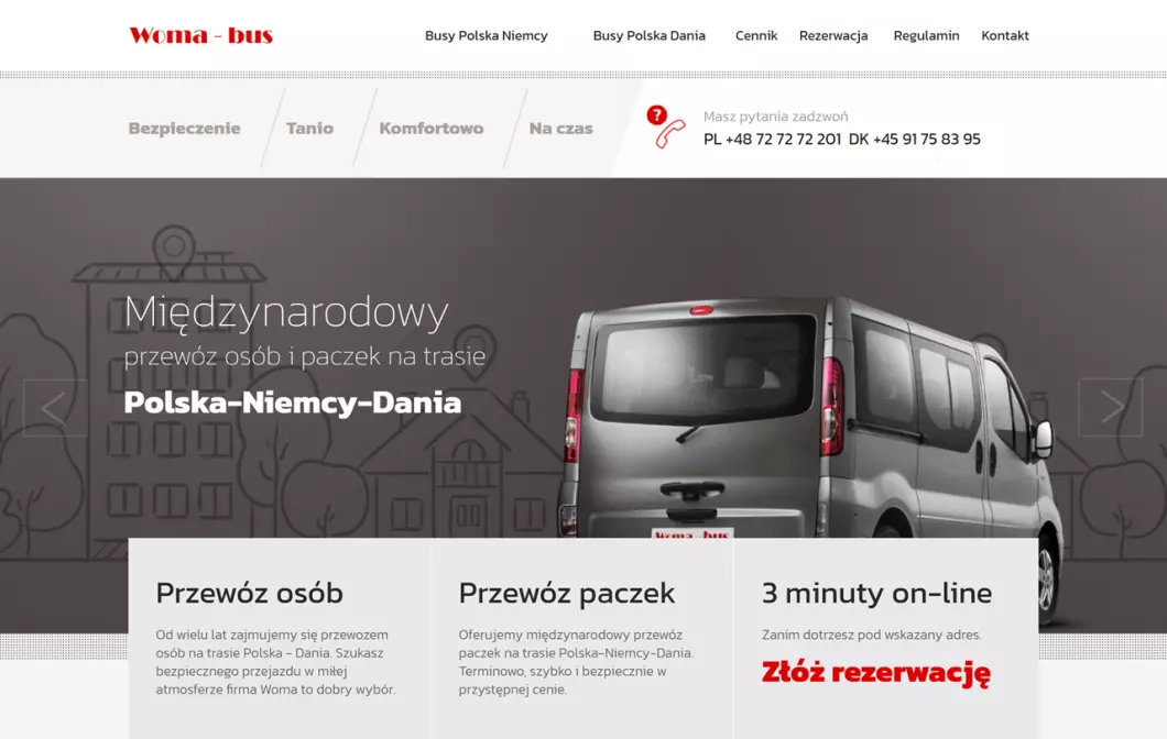 Zrzut ekranu strony Woma-Bus - busy Polska Dania