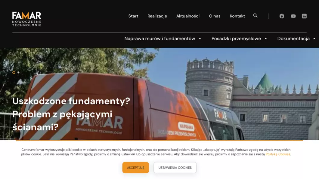 Zrzut ekranu strony Naprawa fundamentów, murów, posadzek Famar
