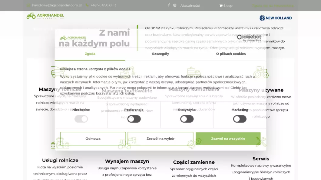 Zrzut ekranu strony Agrohandel