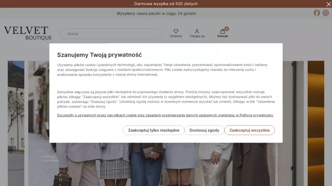 Zrzut ekranu strony Sklep odzieżowy z markami premium Velvet Boutique Premium