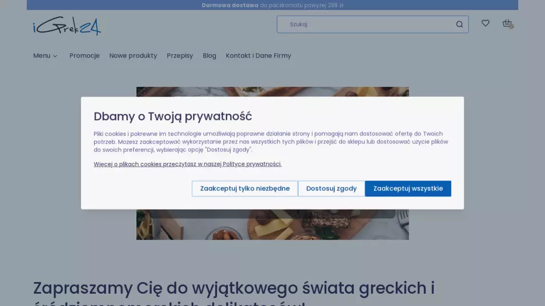 Zrzut ekranu strony Delikatesy, przysmaki greckie | Internetowy sklep grecki iGrek24
