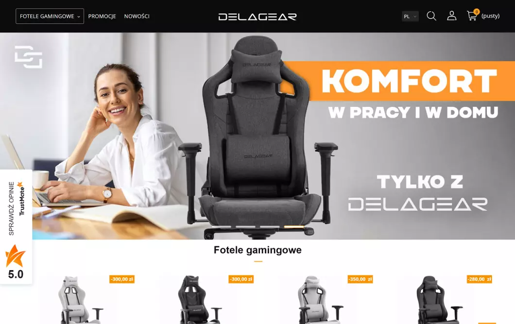 Zrzut ekranu strony Sklep z fotelami gamingowymi Delagear