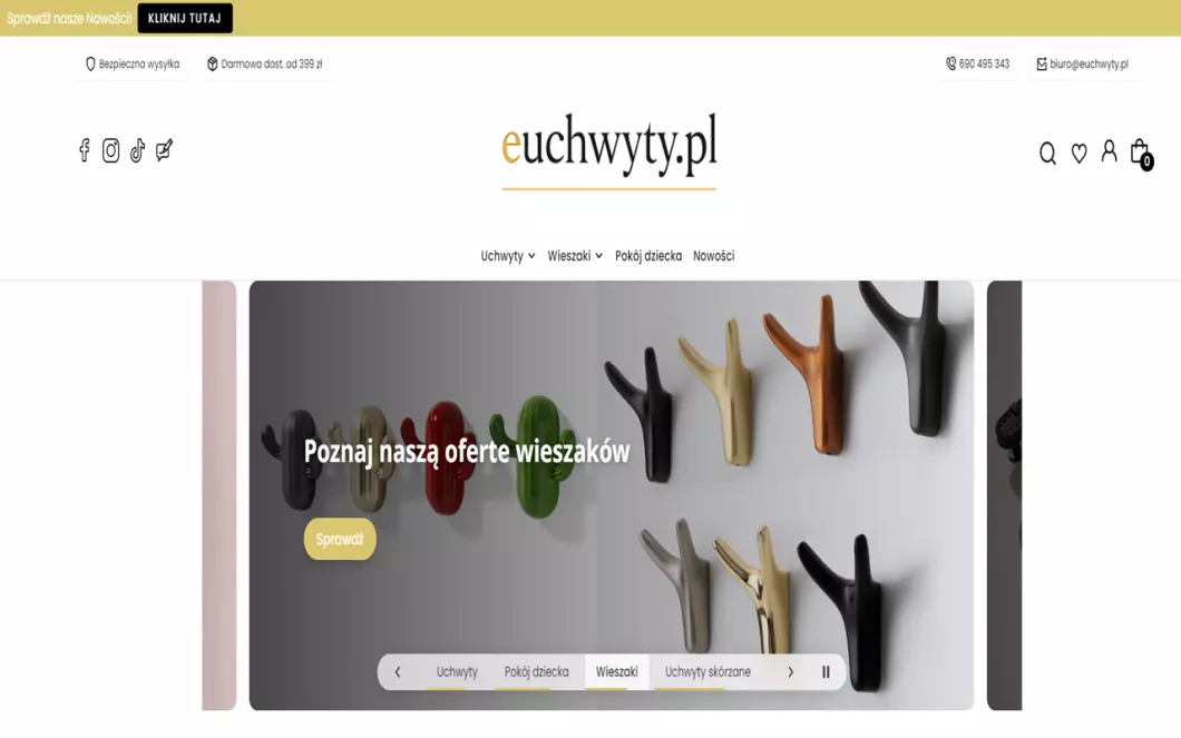 Zrzut ekranu strony Uchwyty, akcesoria meblowe Warszawa | Euchwyty.pl