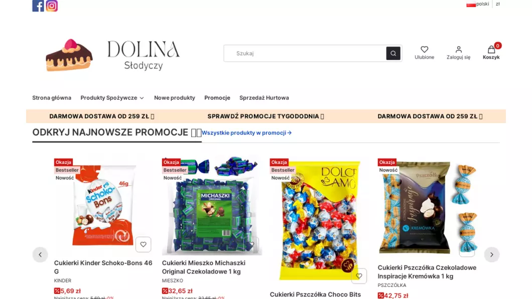 Zrzut ekranu strony DolinaSłodyczy - Hurtownia słodyczy