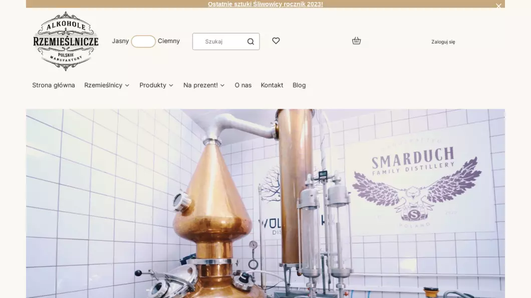 Zrzut ekranu strony Domowe alkohole rzemieślnicze | Sklep internetowy Alkohole Rzemieślnicze