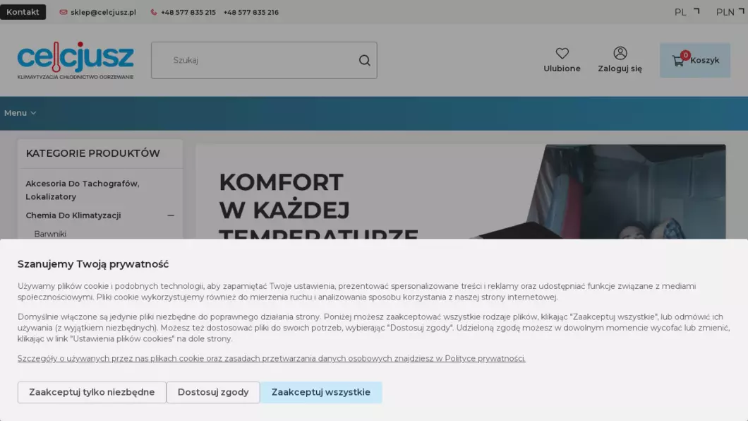 Zrzut ekranu strony Części do klimatyzacji samochodowej | Sklep internetowy Sklepcelcjusz.pl