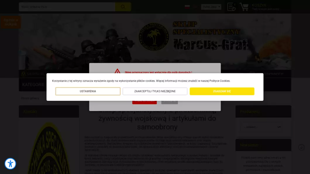 Zrzut ekranu strony Sklep militarny z żywnością, samoobroną | Sklep-militarny.com.pl