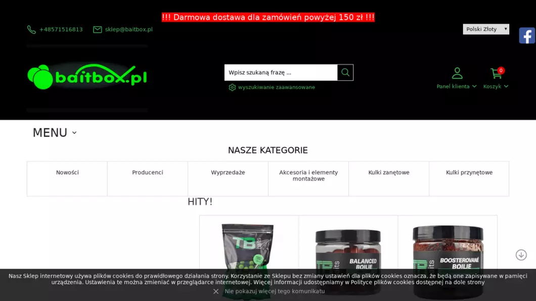 Zrzut ekranu strony Baitbox - sklep karpiowy