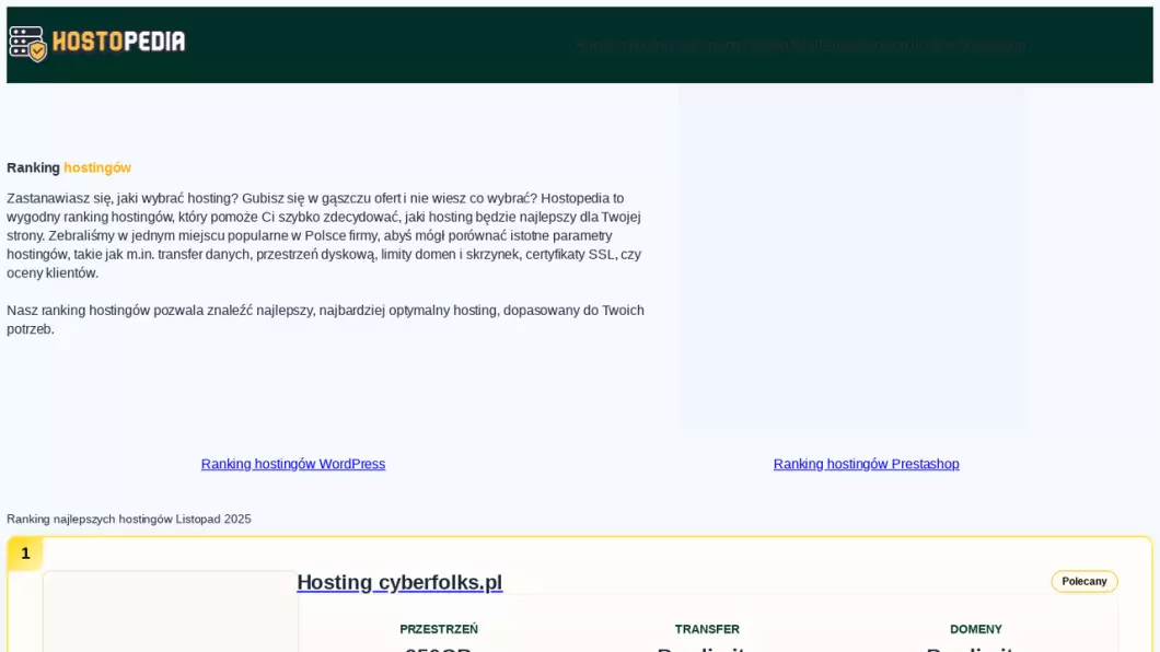 Zrzut ekranu strony Hostopedia