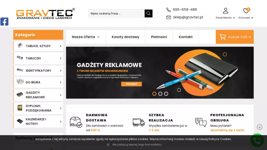 Zrzut ekranu strony Znakowanie i cięcie laserem Gravtec